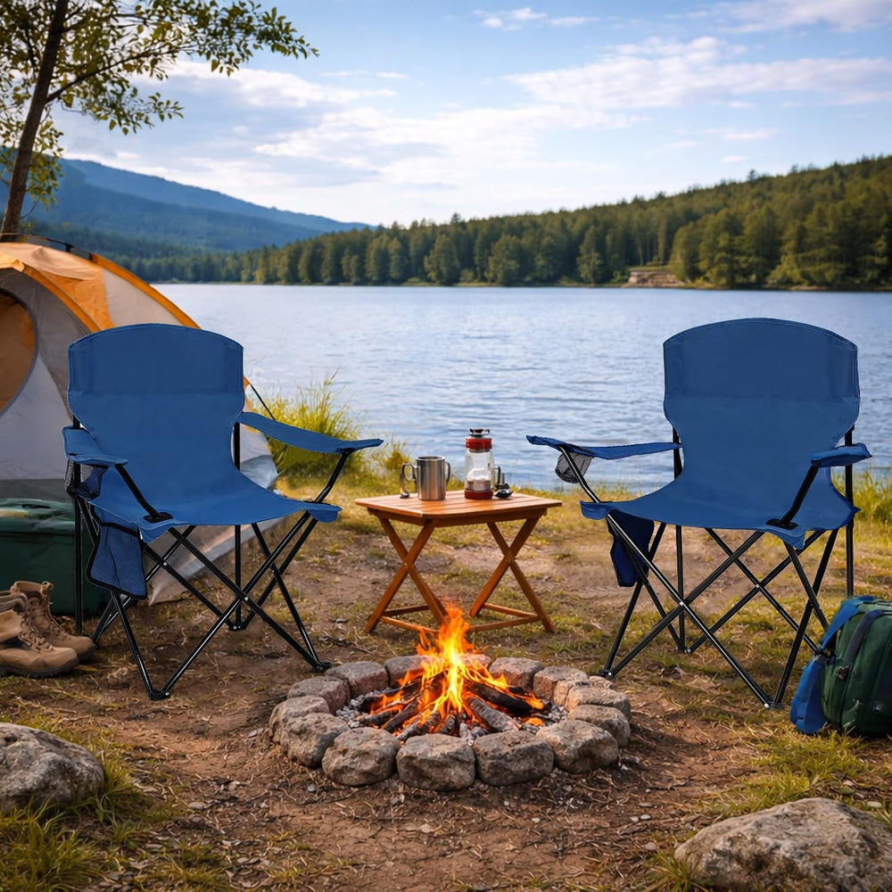Camping Chair 2 Pack Portable Folding Chair, Supports 300lbs, Navy Blue