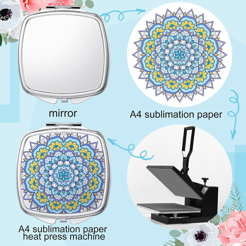 Jetec 18 Pcs Sublimation Blanks Compact Mirror 3 Shapes Heart Round Square