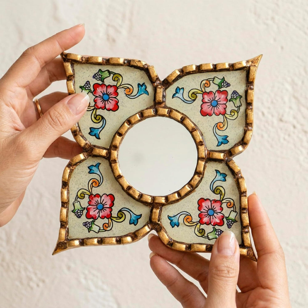 Small Decorative Mirror 6"x6", Peruvian Hand-Painted Glass