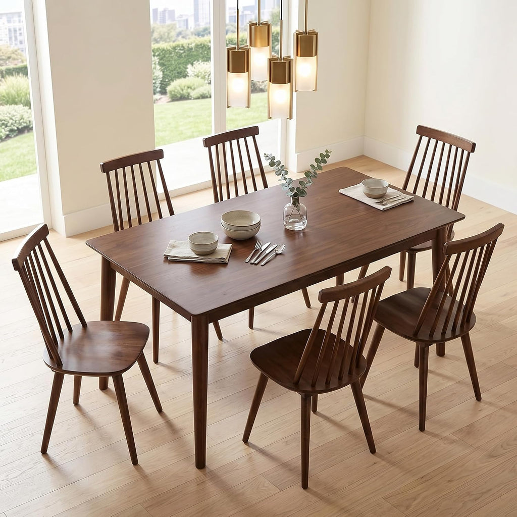 DUHOME Walnut Windsor Wooden Dining Chairs Set of 6