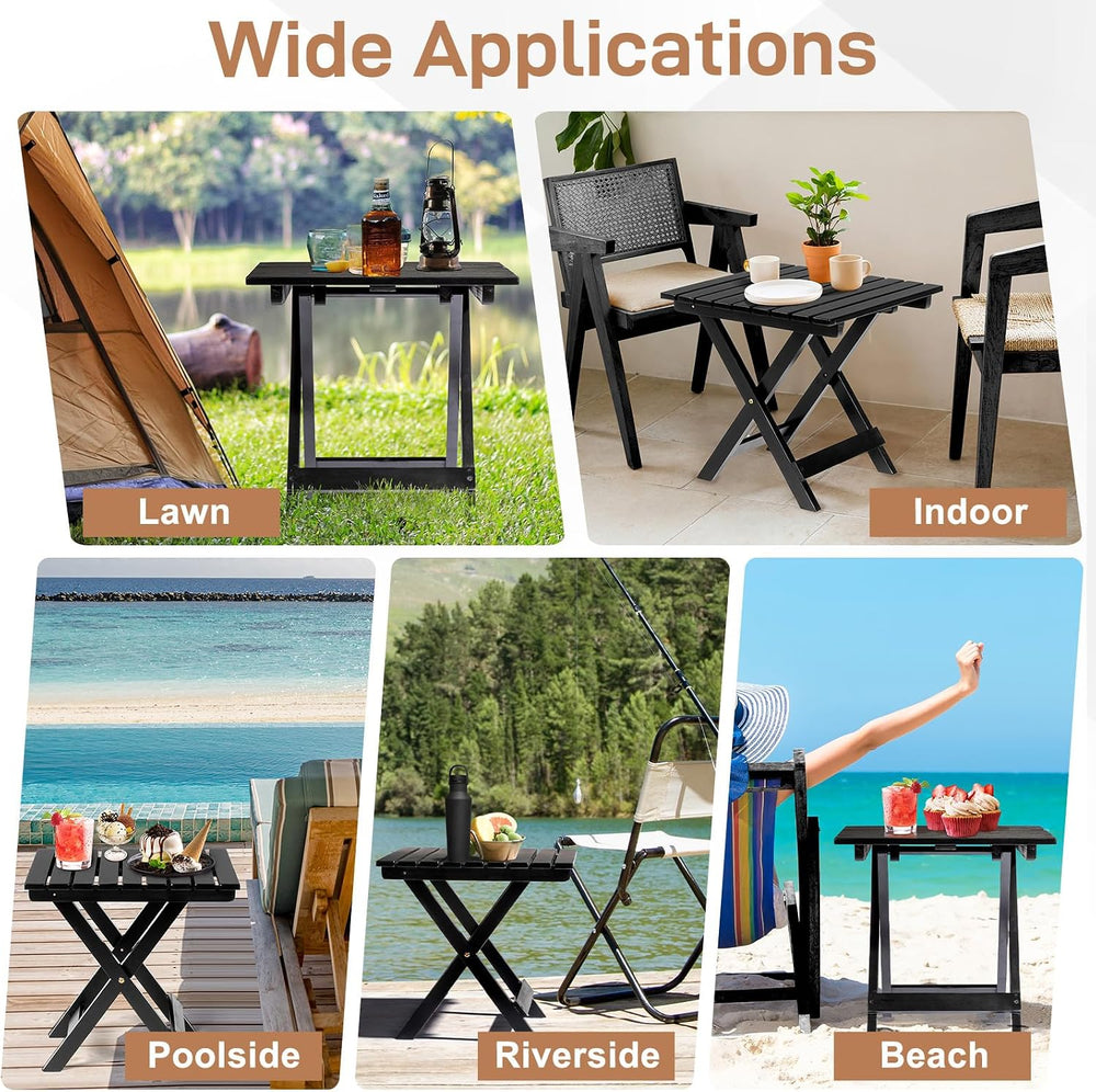 Outvita Wood Folding Side Table, Square, Black