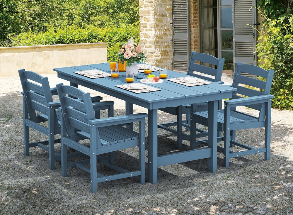 SERWALL 5 Pcs HDPE Patio Dining Set, Outdoor Dining Set for 4, Blue