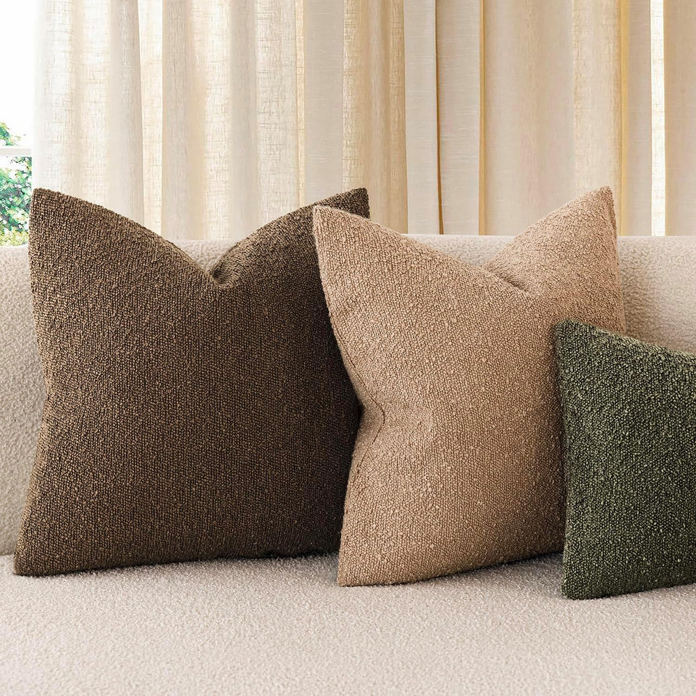 Foindtower Decorative Textured Boucle Throw Pillow Covers 24x24 Chocolate