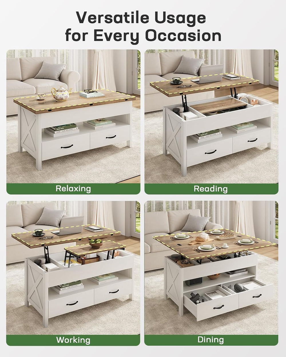 Marsail 40" Lift Top Coffee Table, 4 in 1 Coffee Table with Hidden Compa...