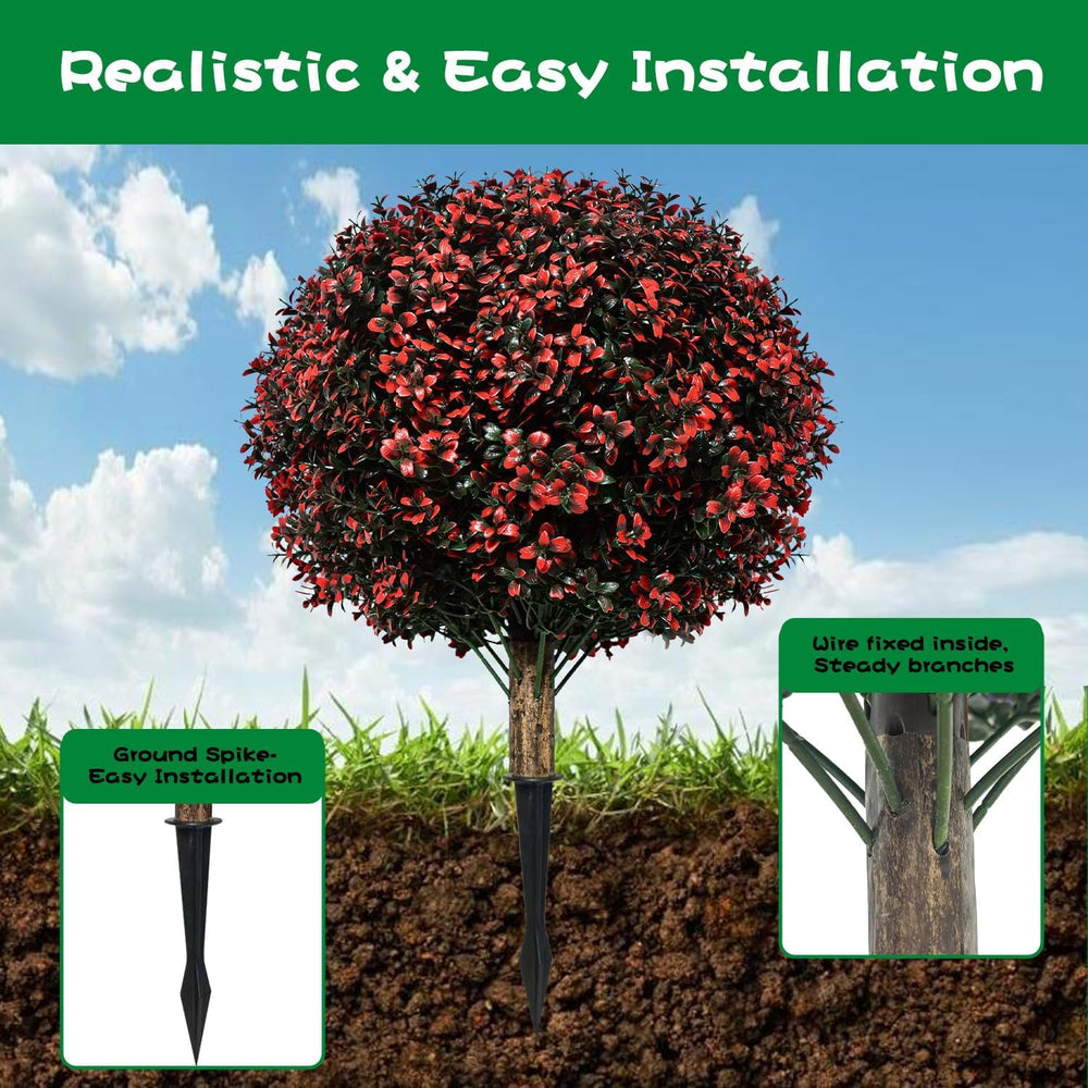2 Pack 24" Artificial Fall Boxwood Topiary Balls with Ground Spikes, UV ...