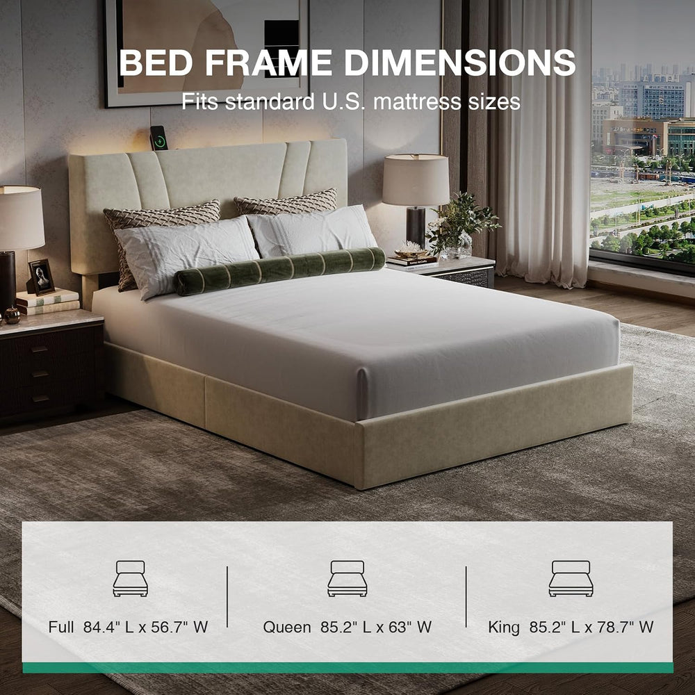 Novilla Queen Lift Up Storage Bed Frame/Charging Station/LED Light, White
