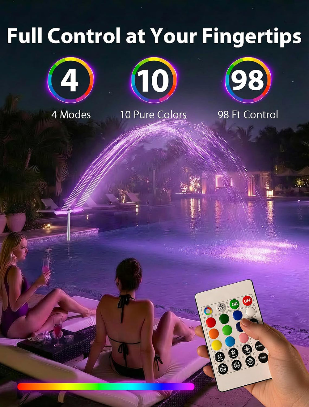 Solar Pool Fountain with Lights for Above & Inground Pools, White