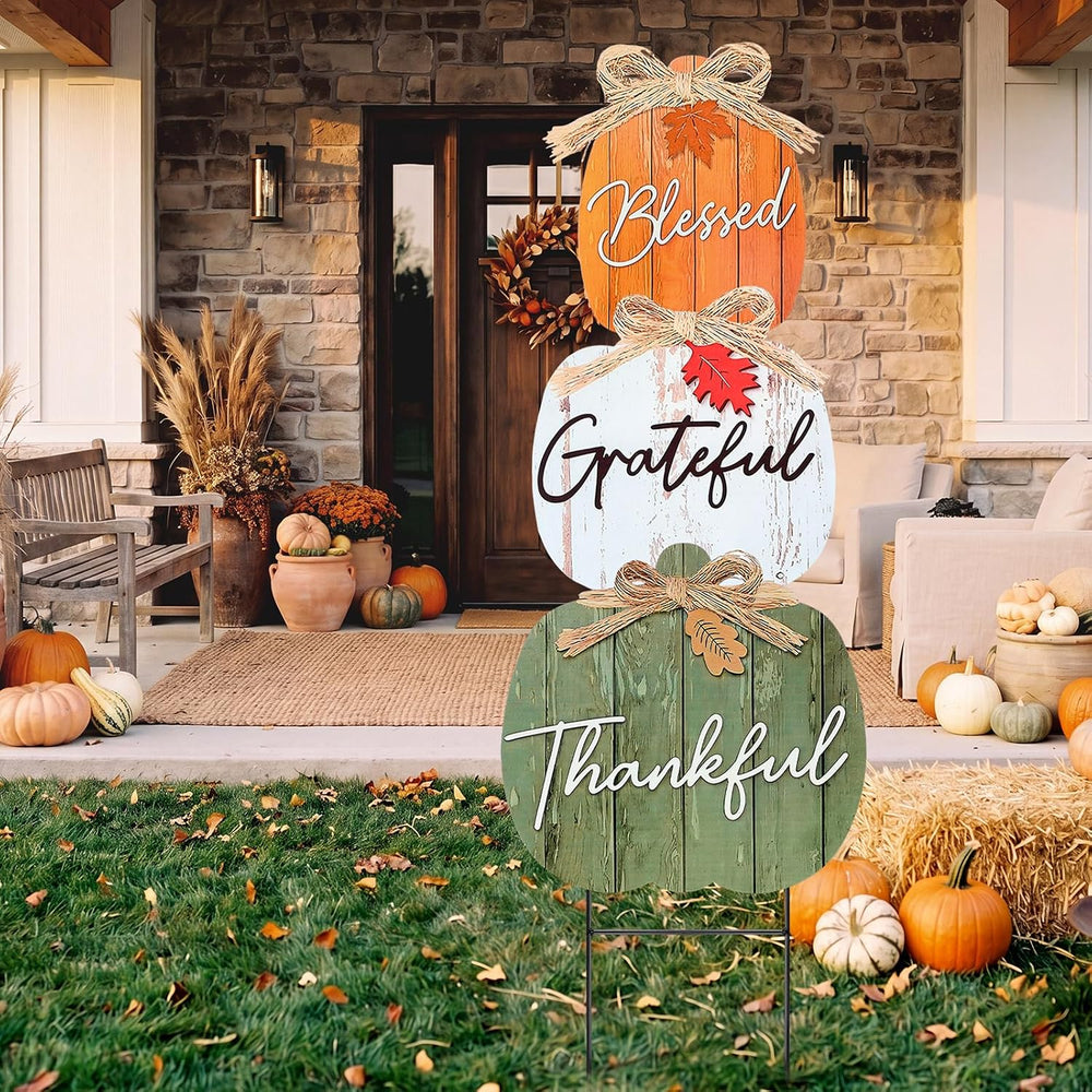 Weysat Fall Outdoor Decor Metal Pumpkin Yard Sign for Porch Lawn Garden