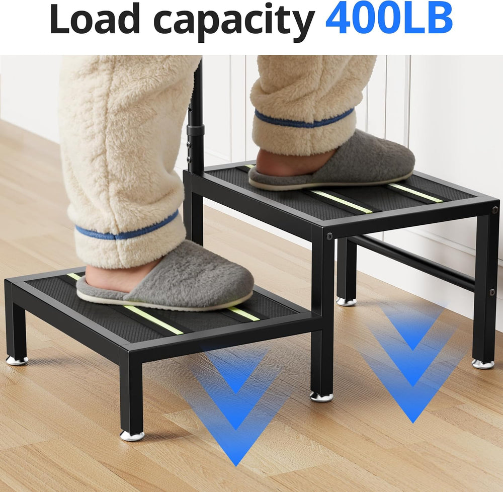 2 Step Stool with Handle, Heavy Duty Step Stool for Elderly and Adults, Adjus...