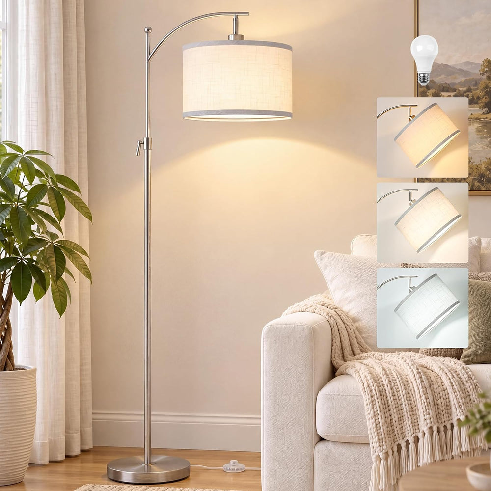 Brushed Nickel Arc Floor Lamp Adjustable Height 55-63in 3 Color 9W LED Bulb