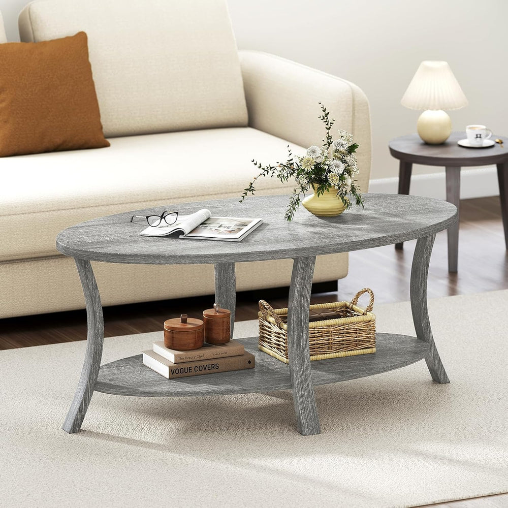 GIANTEX 44 Inch Oval Coffee Table, 2-Tier Center Table with Storage Shelf &am...