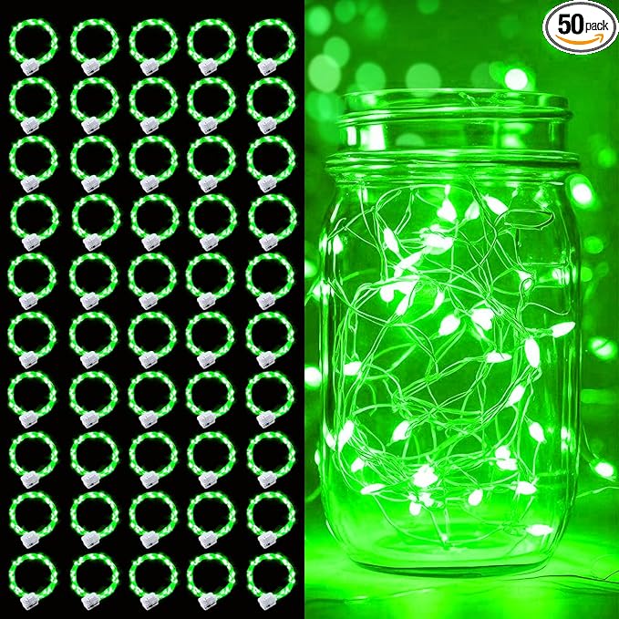 pozzolanas 50 Pack Green Battery Operated String Lights - 7ft Waterproof Fair...