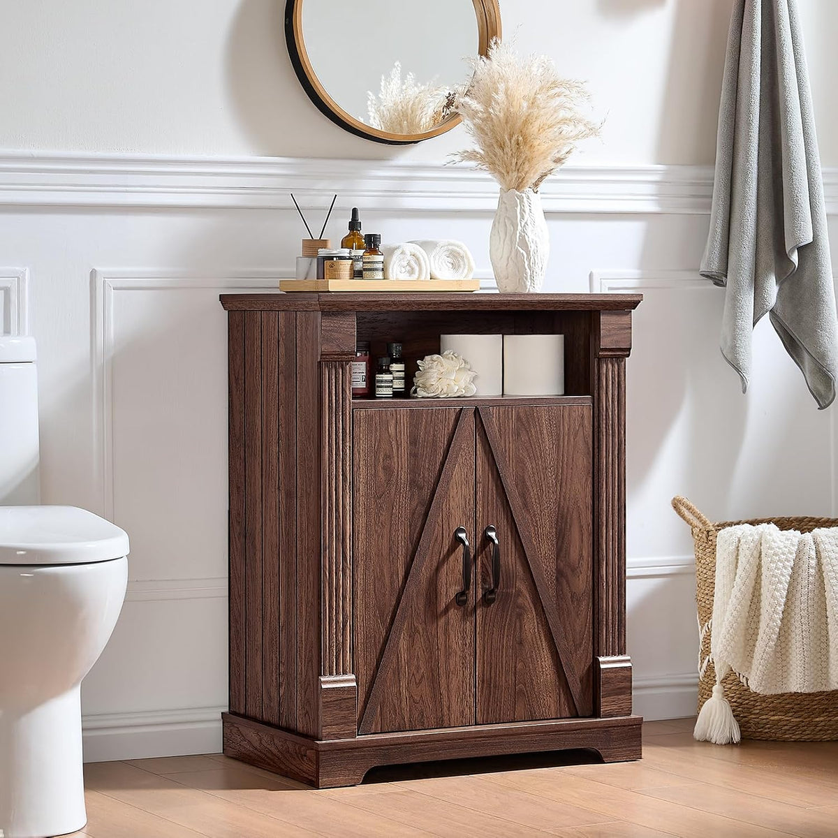 BuildHom 24" Farmhouse Storage Cabinet with Barn Doors, Coffee Bar Cabinet