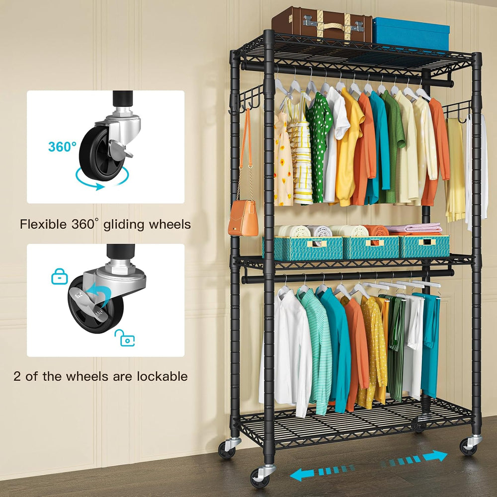 FUTASSI P1 Heavy Duty Garment Rack, Rolling Closet Organizer with Wheels