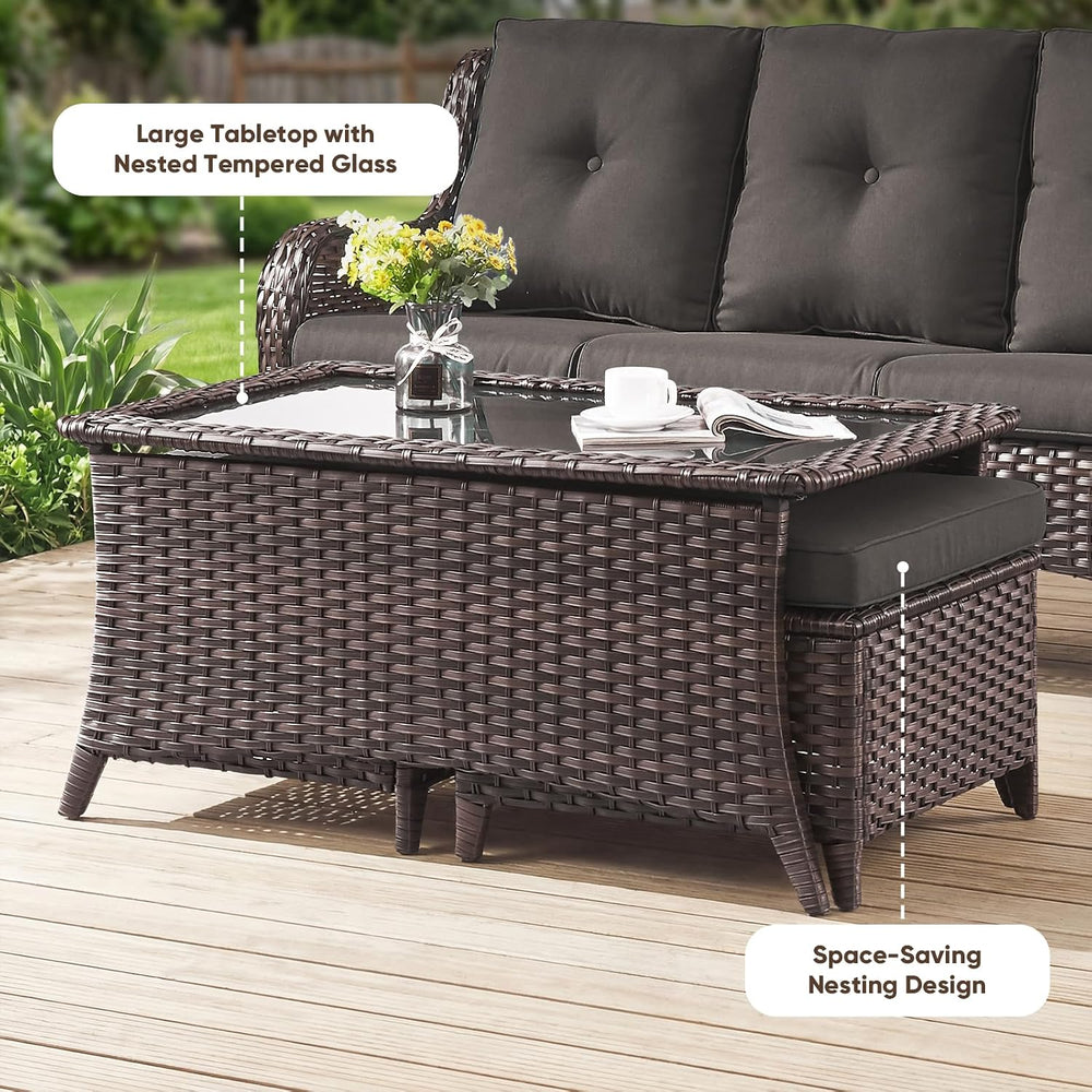 Belord 4 Piece Patio Wicker Furniture Set, Outdoor Swivel Rocker Chairs, All ...