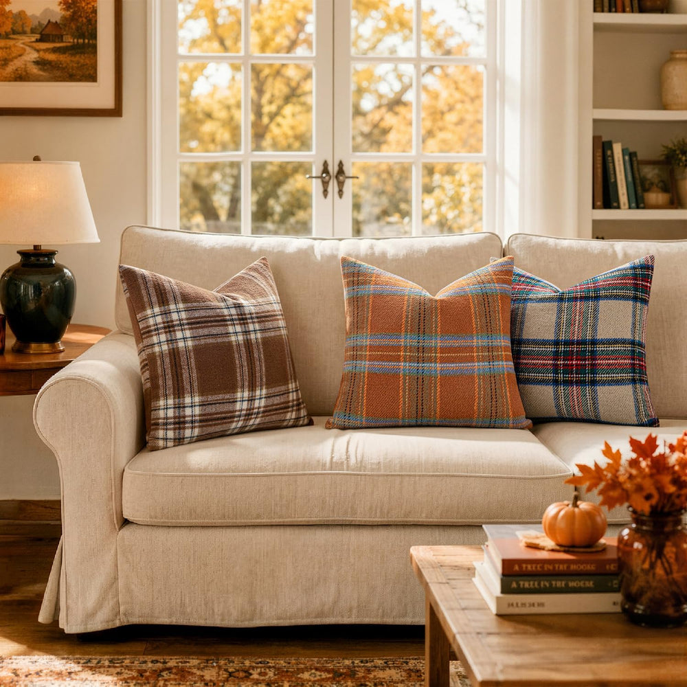 MIULEE Fall Plaid Decorative Pillow Covers Set of 2 18x18 Orange