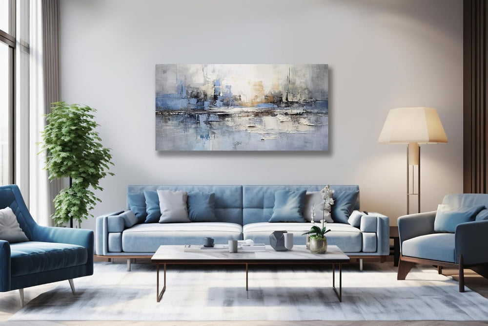 VHMING Abstract Wall Art Wall Decor Blue and Gray White Modern Canvas Wall Pa...