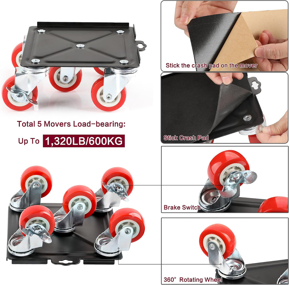 Heavy Duty Furniture Dolly with 5 Wheels, 3300 lbs Load Capacity for Easy Mov...