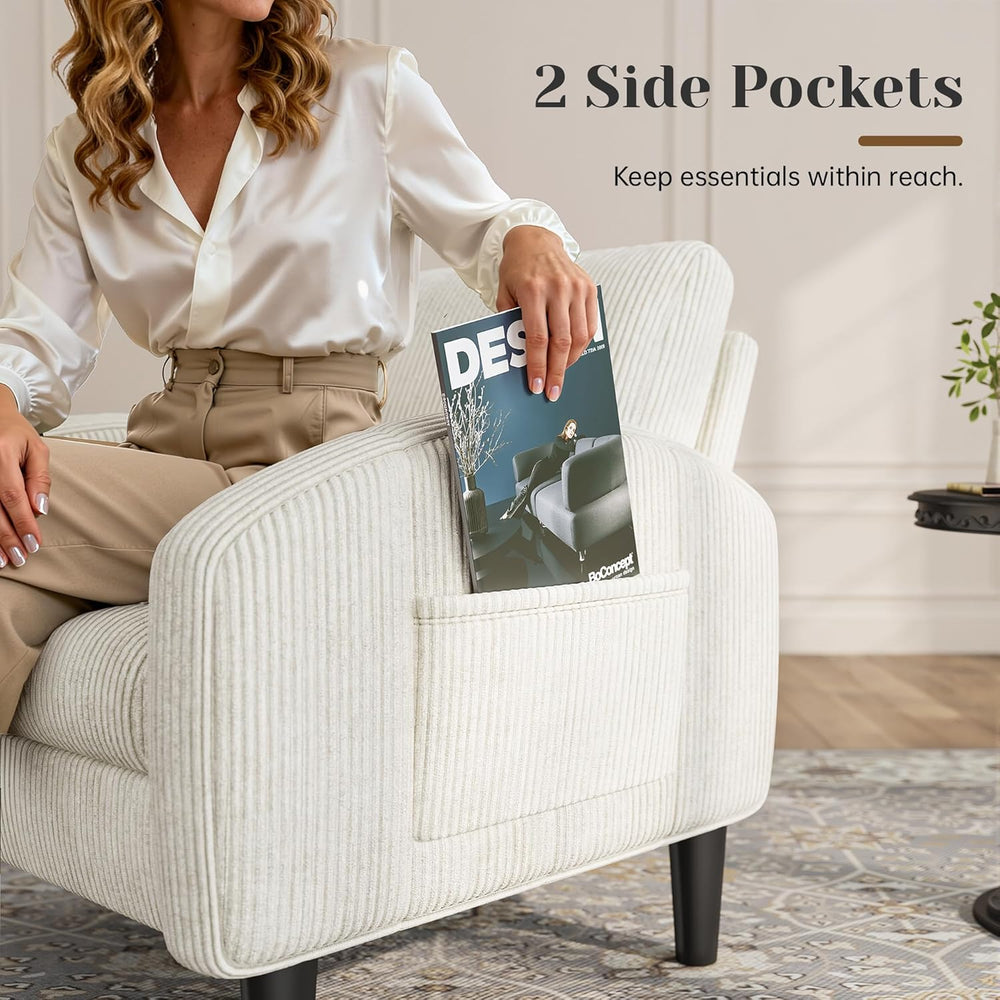 Homkdom Accent Chair with Side Pockets & Ergonomic Backrest,Beige