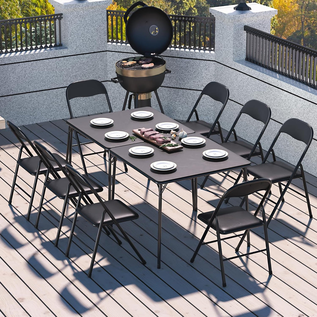 VECELO Folding Chairs Set for Office, Indoor Outdoor, Black