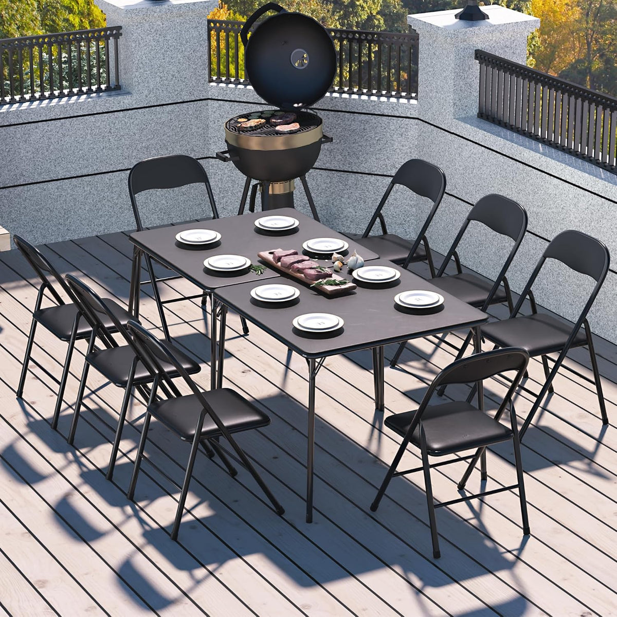 VECELO Folding Chairs Set for Office, Indoor Outdoor, Black