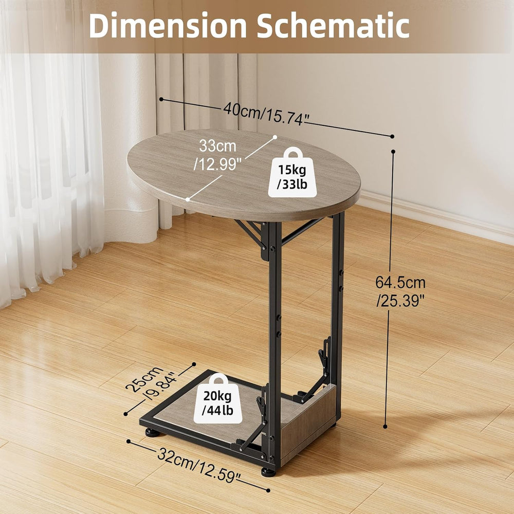 Elbourn Folding Side Table End Couch Tables, C-Shaped TV Stand for Sofa