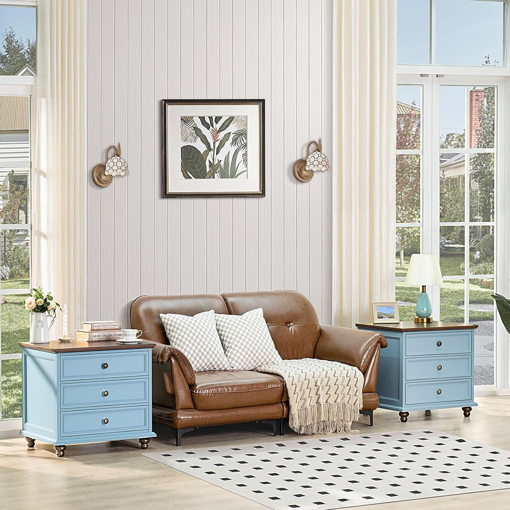 Joaxswe 24" Wide Farmhouse Night Stand,Large End Table with 3 Drawers &a...