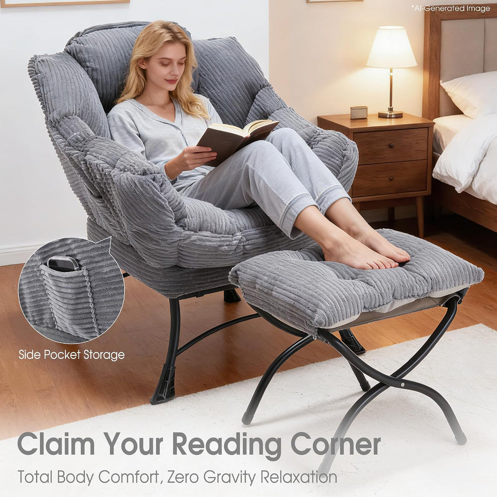 Lazy Chair with Ottoman, Grey