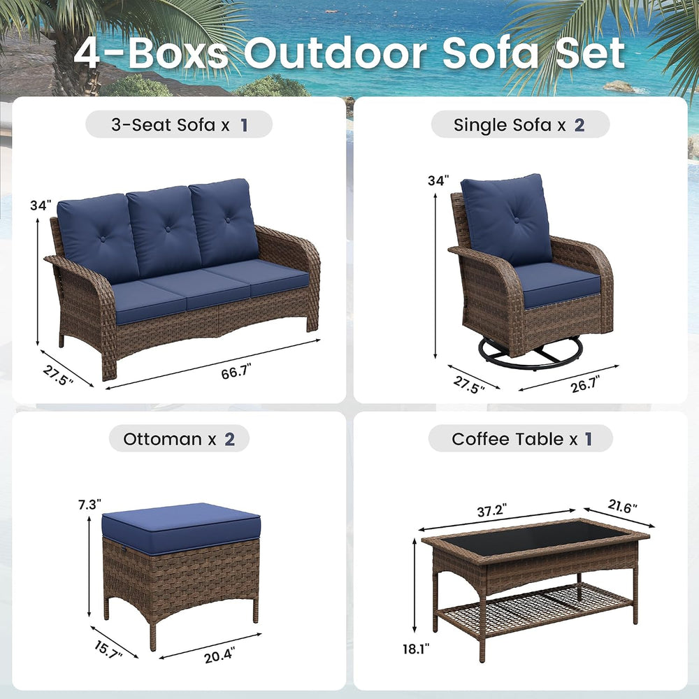 UDPATIO Patio Furniture Set 2 High-Back Swivel Chairs Conversation Set