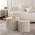 Nesting Round Coffee Table Set of 2, Accent End Table for Small Spaces, Morden Drum Side Table, Wooden Circle Center Table for Living Room, Fully Assembled - Cream White