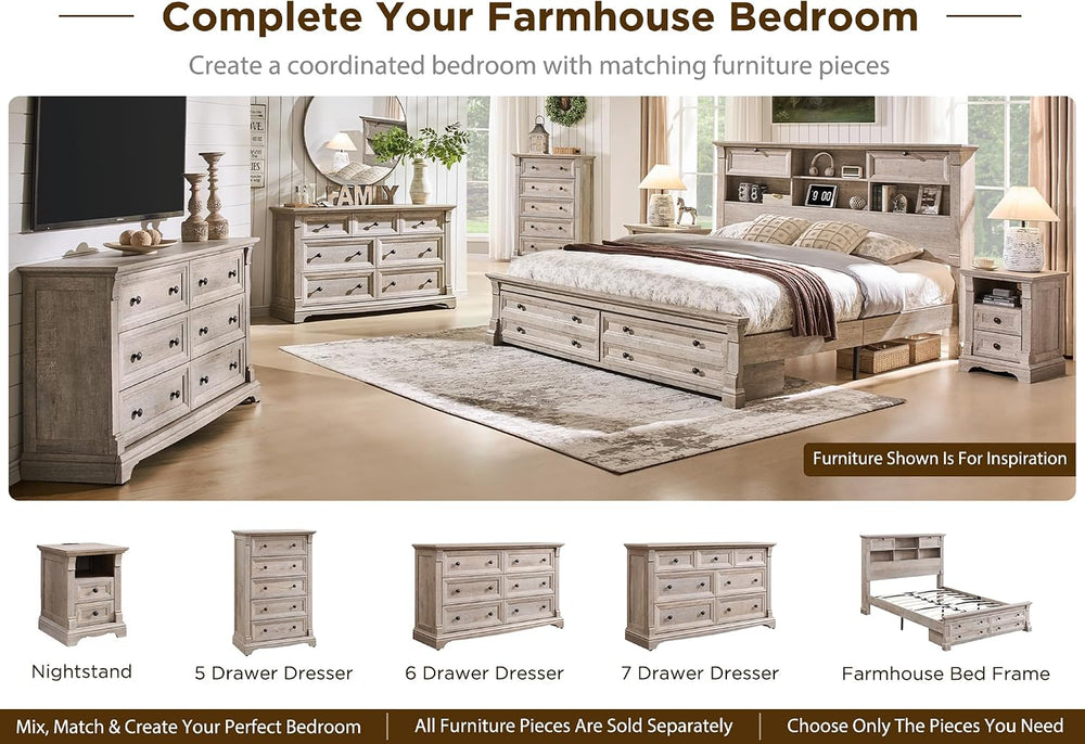 Queen Size Bed Frame 2 Drawer & 4 Storage Rack Headboard Charging Station