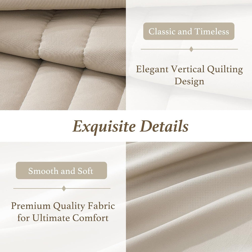 Full Size Comforter Sets-7 Pieces Beige Soft Bed in a Bag Full Bedding Sets