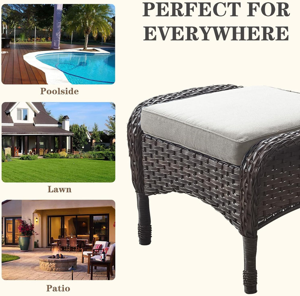 Belord Outdoor Ottomans for Patio Foot Rest - 25 Inch PE Wicker Foot Stool Se...