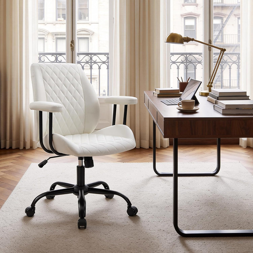 Volans Swivel Computer Desk Chair with Casters, Mid Back, Ivory White