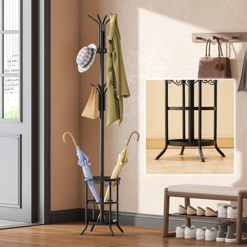 GHWIE Freestanding Coat Rack Stand with Umbrella Holder and Hat Hanger Organi...