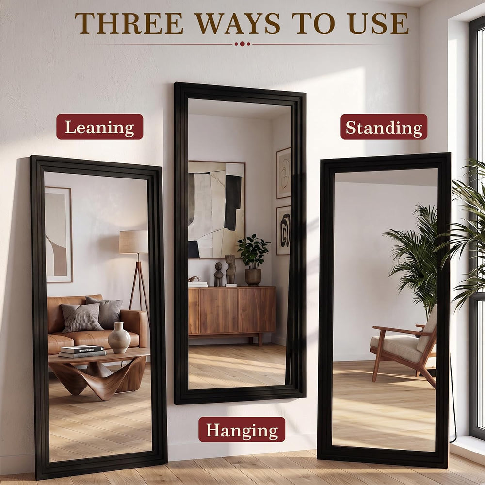 76"x34" Full Length Mirror, Large Wood Floor Mirror, Black
