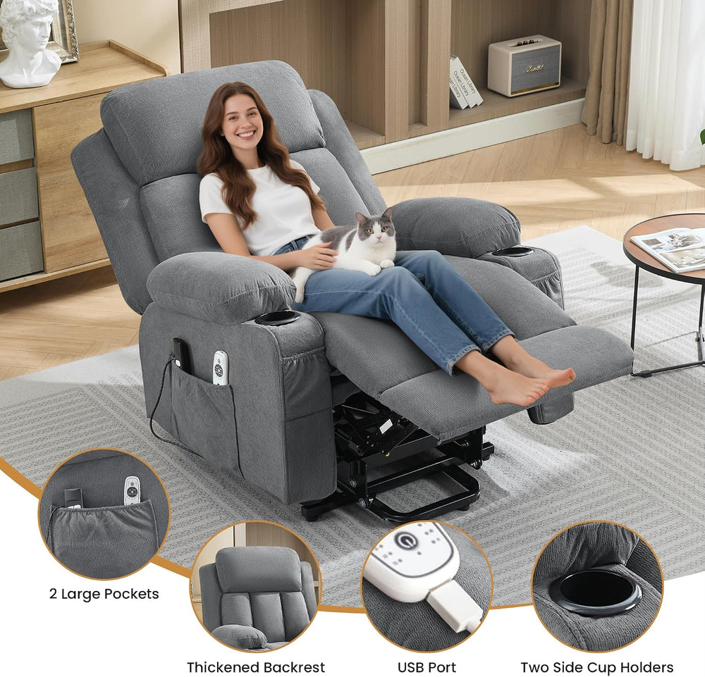 MAHOMICO Power Lift Recliner Chair for Elderly with Vibration Massage and Lum...