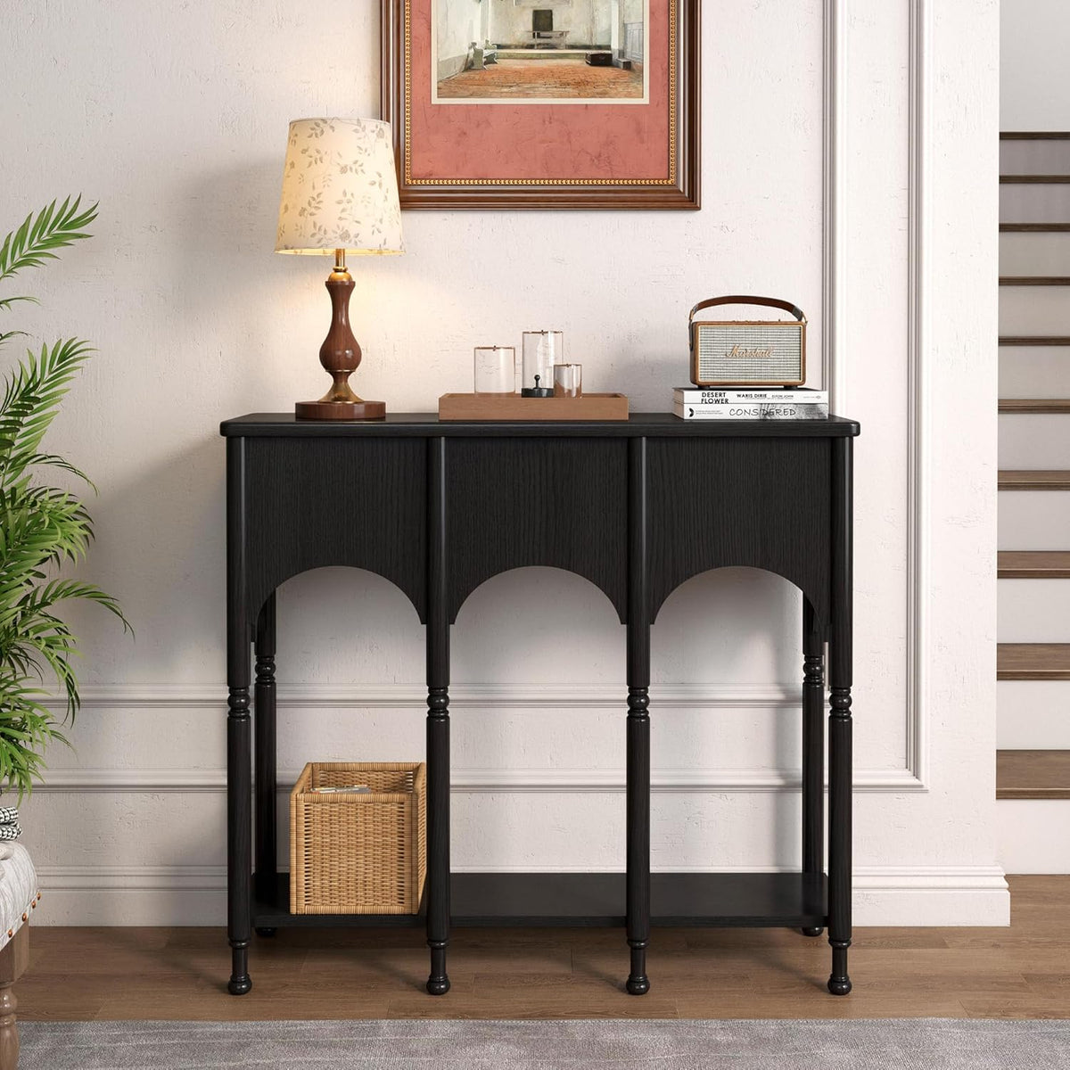 40" Console Table with Storage Shelf, Retro Wooden Entryway Table
