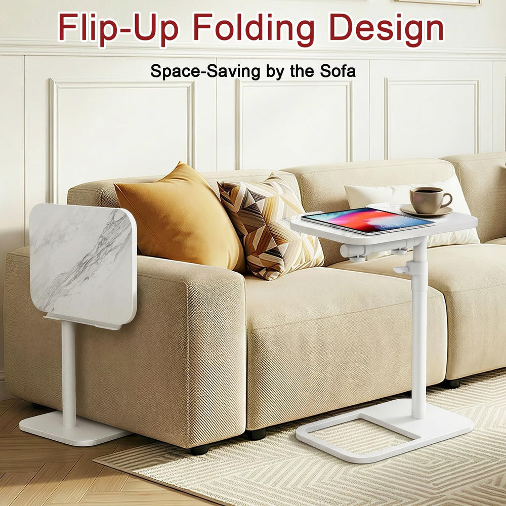 GOYLSER Adjustable Height Sofa C Table, 360° Swivel/180° Flip-Over Panel Side...