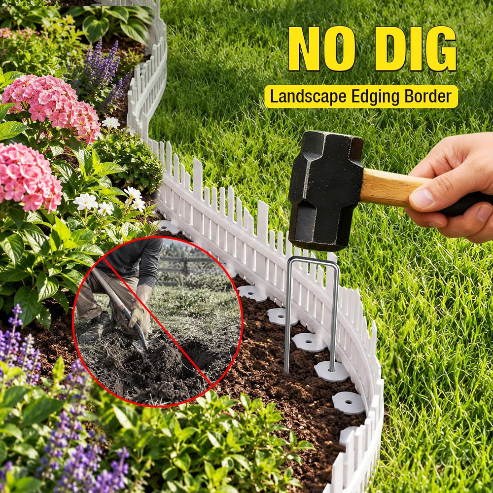 MIXC Garden Edging Border, 5IN 33FT White Garden Fence with 50 Metal Stake