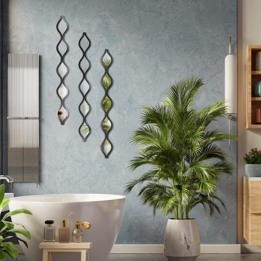 Yulejo 3 Pcs Teardrop Mirror Wall Decor, Narrow Acrylic Black Edge