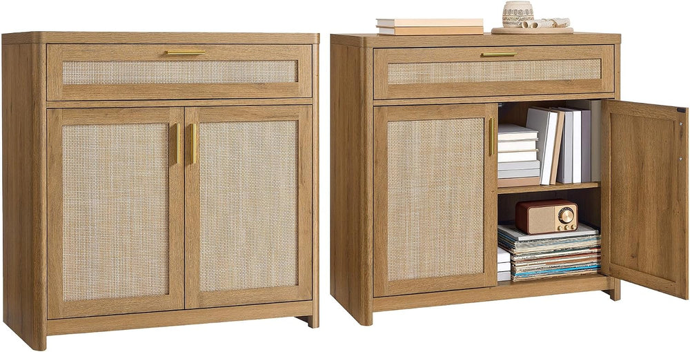 VASAGLE Boho Buffet Cabinets, Set of 2, with Rattan-Look Doors