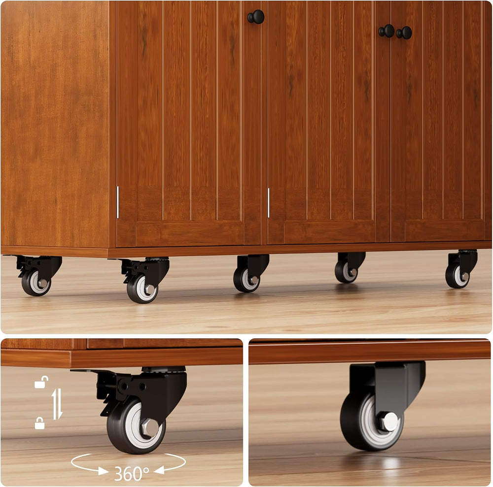 Ahomly Rolling Kitchen Island with Storage, Drop Leaf and Drawer, Brown