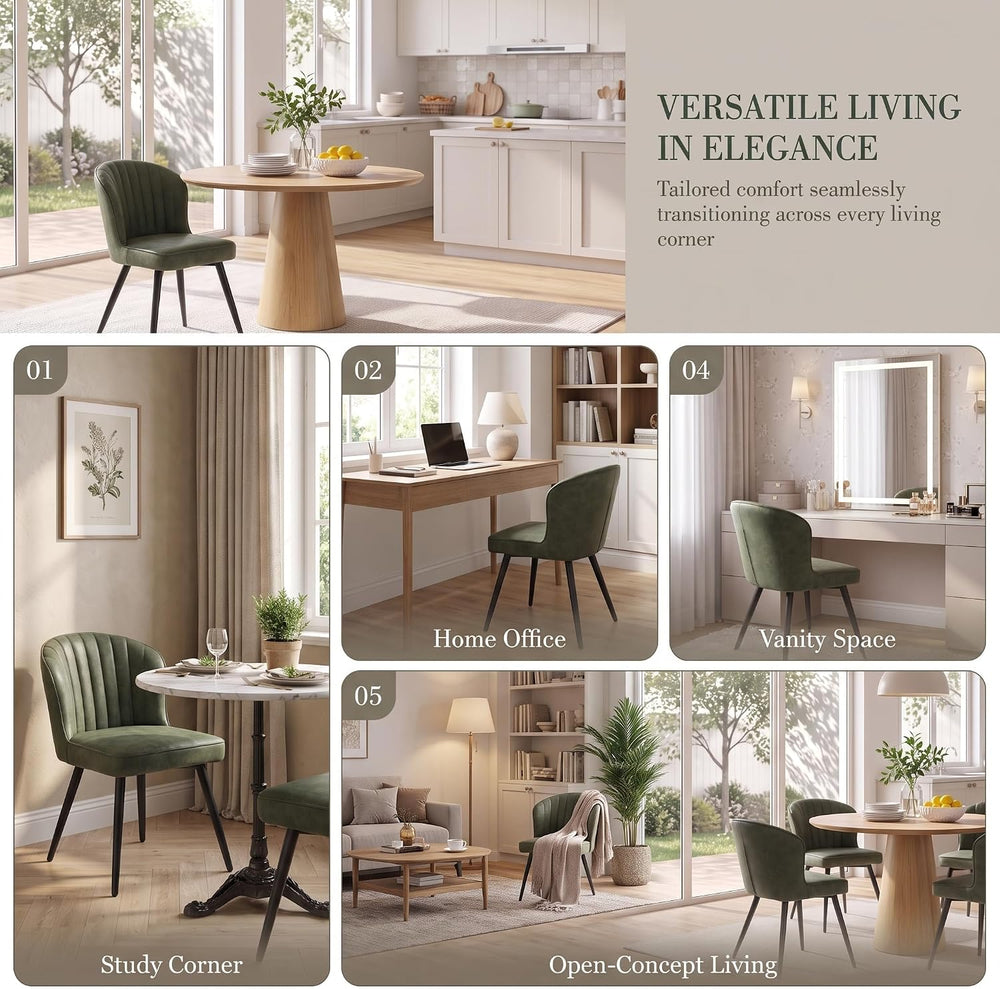ROCITY Modern Upholstered Dining Chairs Set of 6 Green Leather Dining Room Ch...
