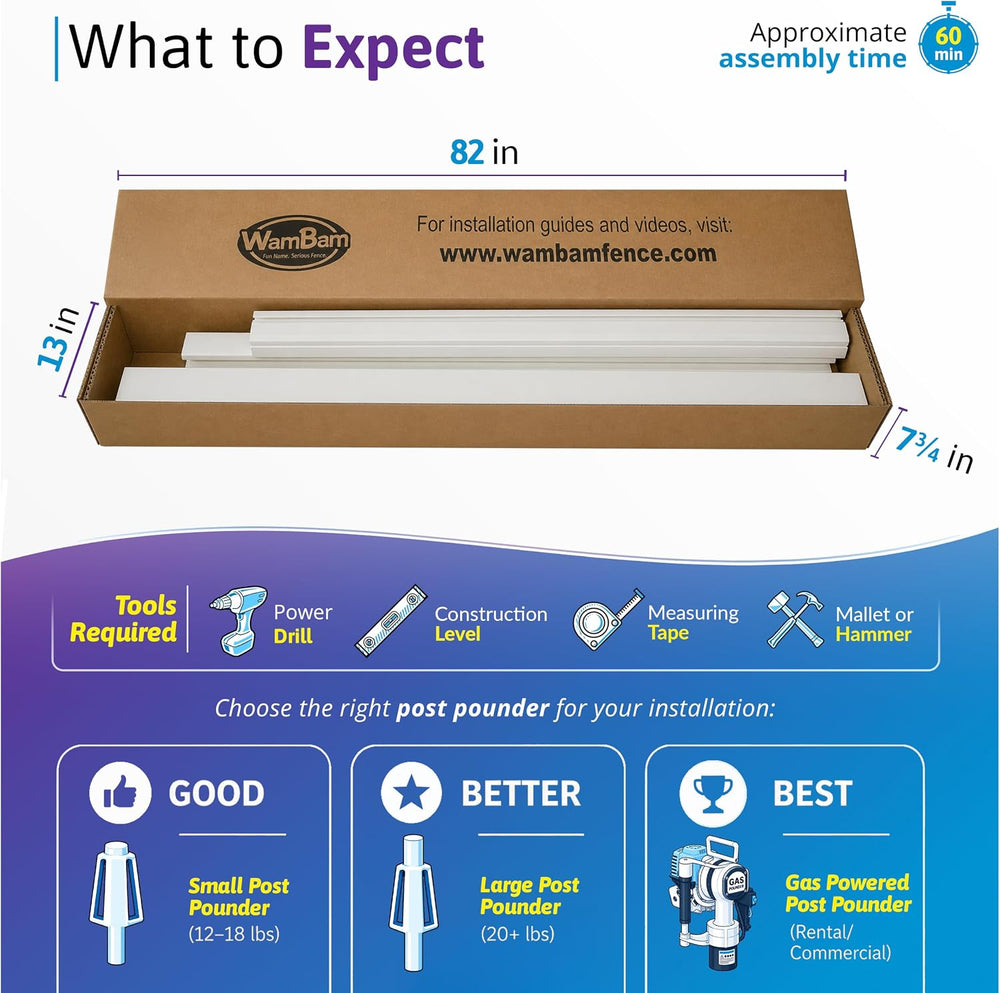 WamBam Cambridge Privacy Fence, White Vinyl No Dig DIY Kit