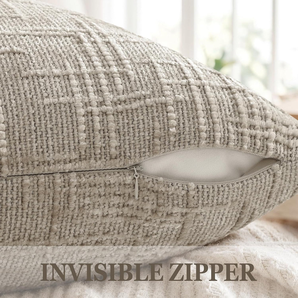 Pallene Light Brown Textured Chenille Throw Pillow Covers 24x24 Set of 2