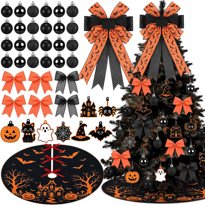 39 Pcs Halloween Tree Decorations with Ornaments Tags Bows and Tree Skirt