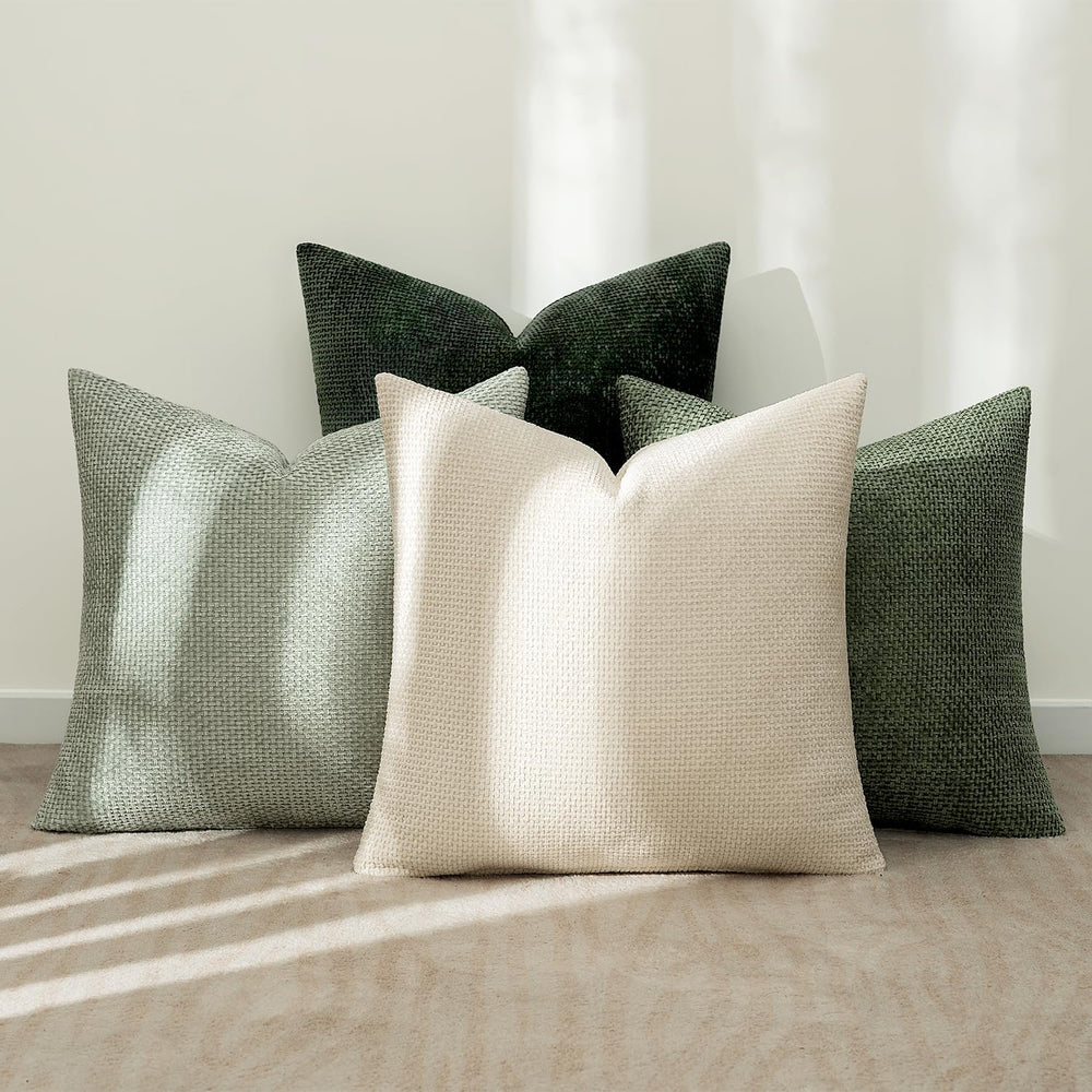 MIULEE Soft Decorative Chenille Pillow Covers Green 18x18 Pack of 4