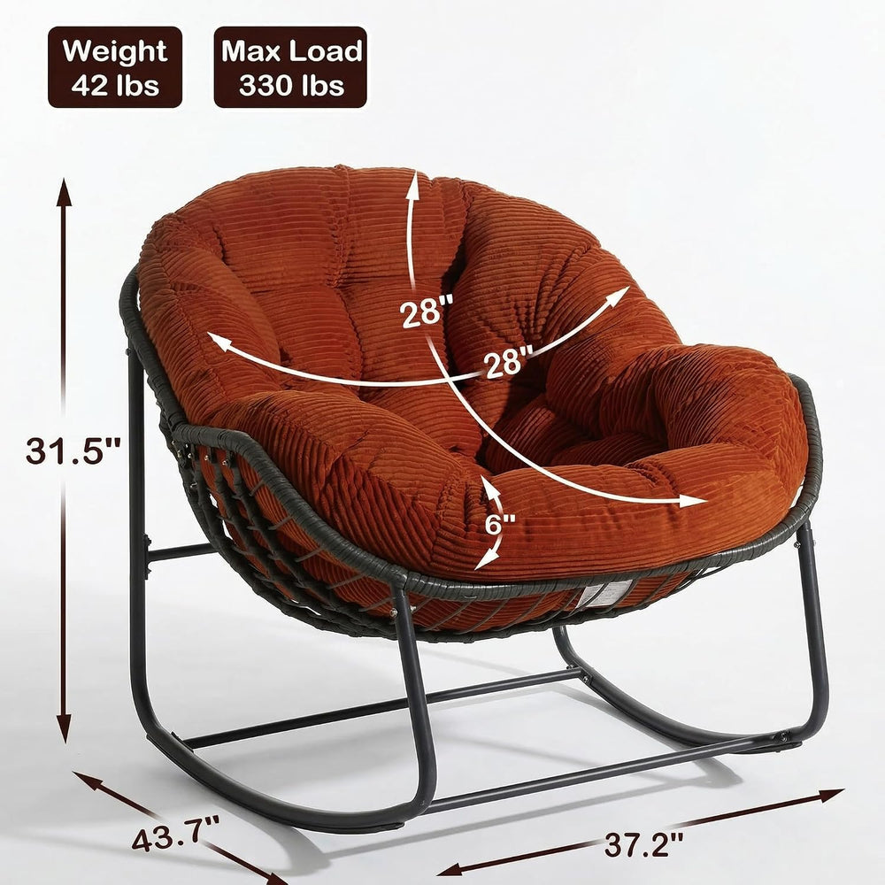 Large Egg Shaped Rocking Chair with Thick Cushion, Indoor Outdoor Papasan Cha...
