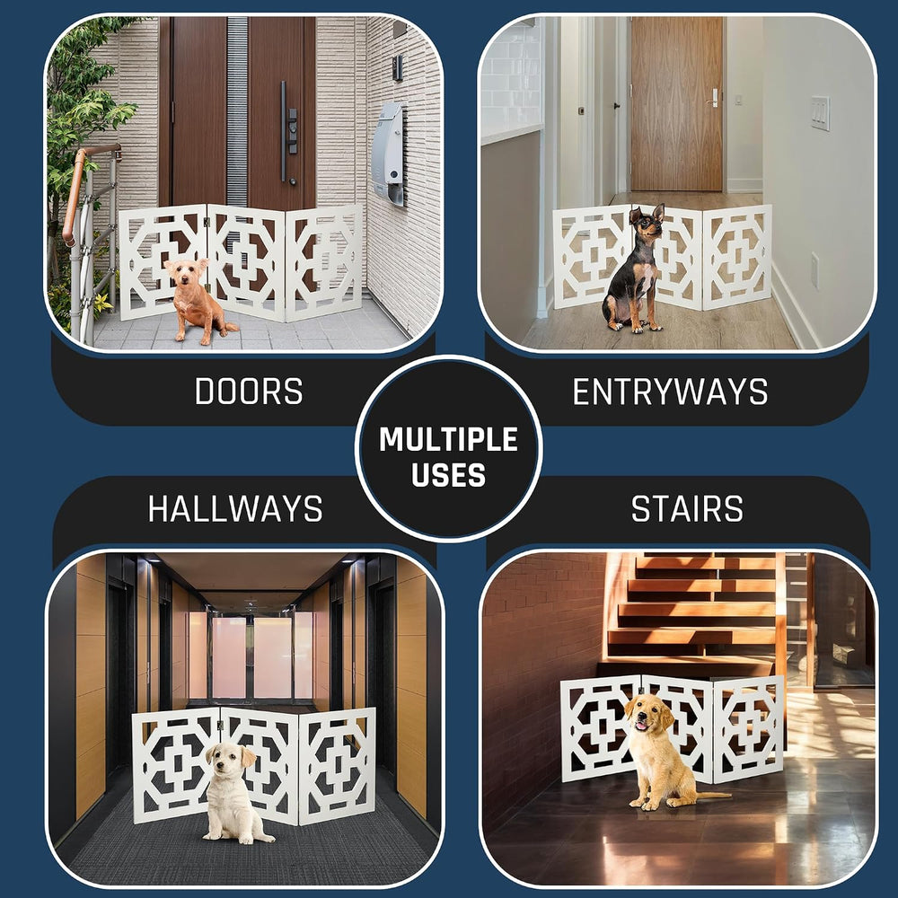 Freestanding Dog Gate Expandable Decorative Wooden Fence for Small to Medium ...